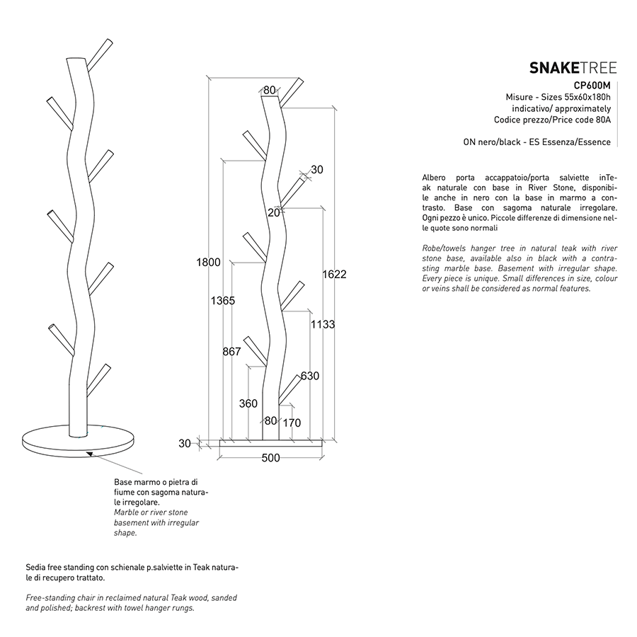 Albero porta accappatoio/salviette/attaccapanni Snake Tree CP600M