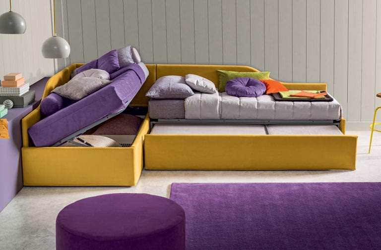 Letto singolo Harry rivestito in tessuto 100% made in Italy