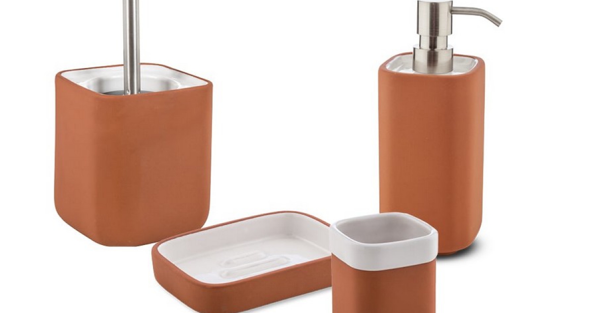 Set da bagno Brick CPBR di Cipì in terracotta e ceramica smaltata